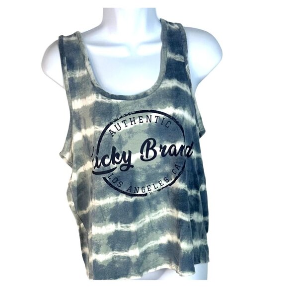 Lucky Brand Tops - Lucky Brand Blue Tie Dye Graphic Logo Sleeveless Summer Tank Top Size Large
